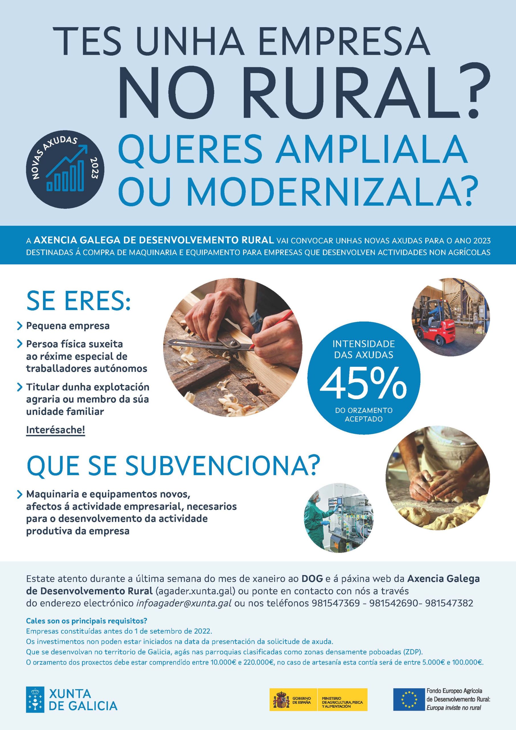 Neste momento estás a ver NOVA CONVOCATORIA DE AXUDAS DE AGADER : COMPRA MAQUINARIA E EQUIPAMENTO PARA EMPRESAS DE ACTIVIDADES NON AGRARIAS